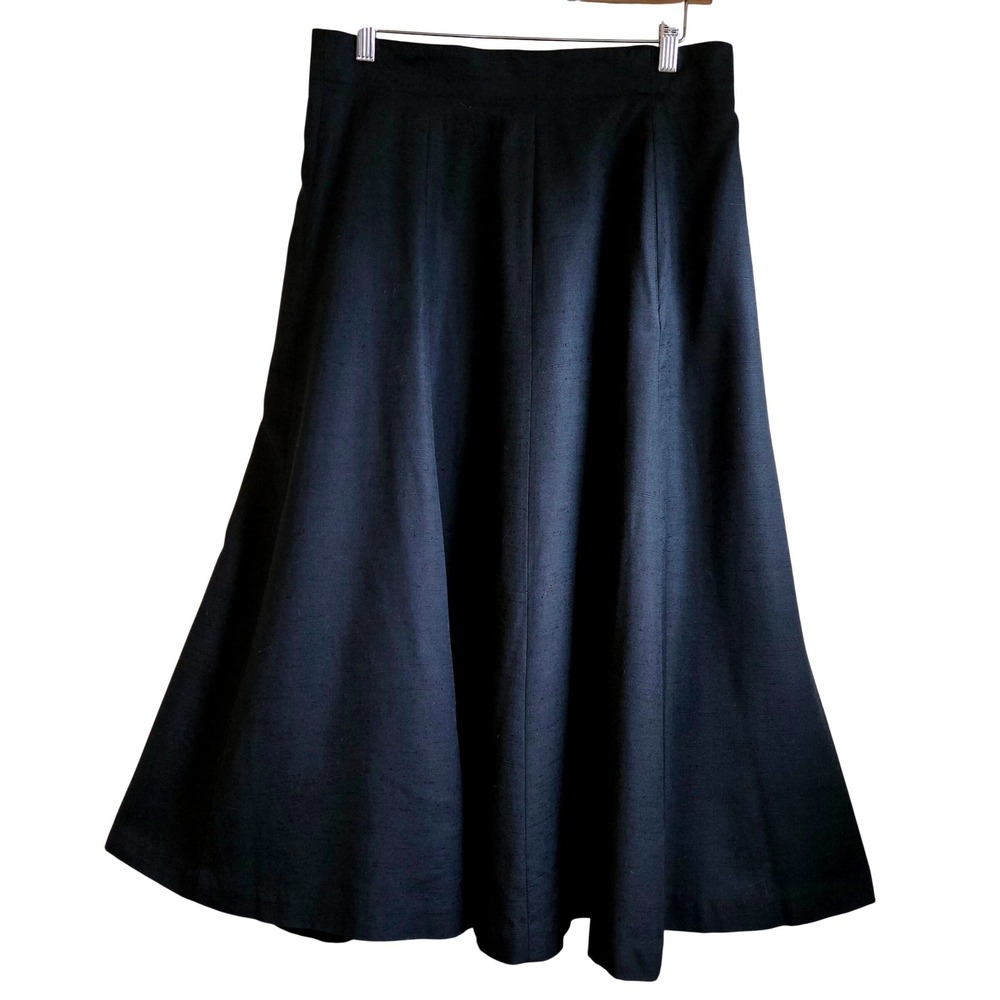 Liz Claiborne Y2K Vintage Black Rayon Silk Midi A-Line Skirt Pockets Lined Sz 14